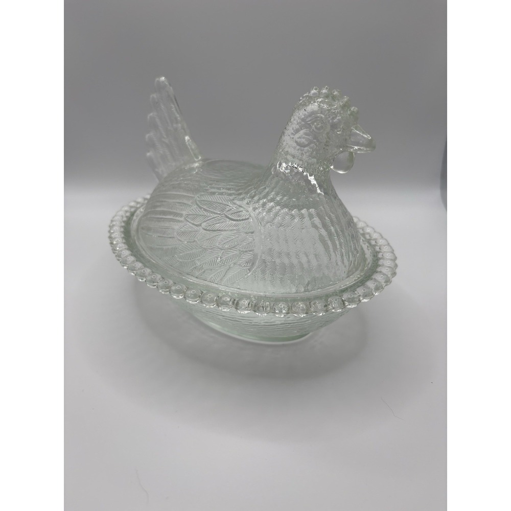 Vintage Indiana Glass Clear Large 7" Hen on Nest Covered Dish MCM Farmhouse - Picture 2 of 15